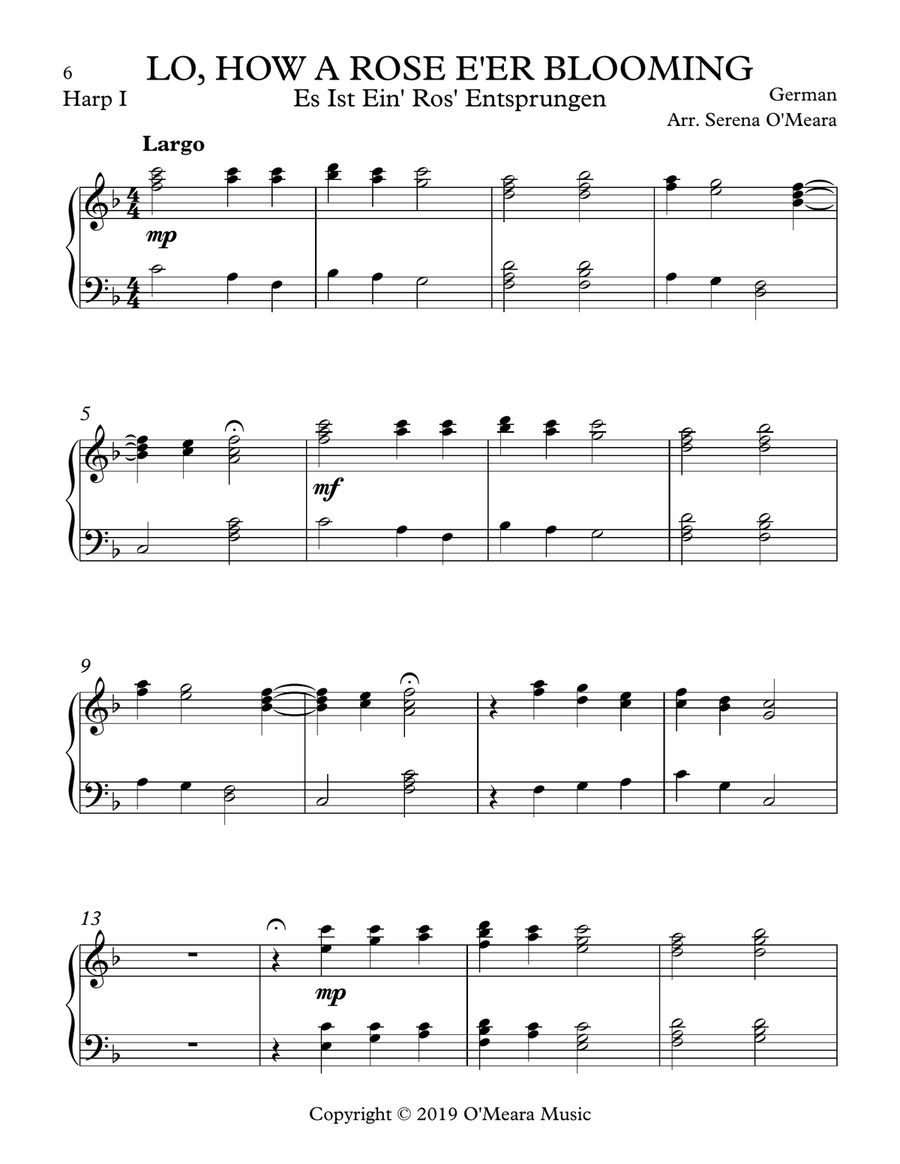 LO, HOW A ROSE E'ER BLOOMING, Harp I Celtic Harp scores gallery preview page 2