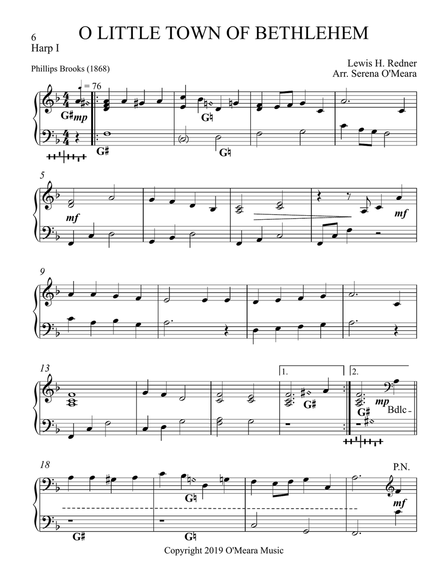 O Little Town of Bethlehem, Harp I Celtic Harp scores gallery preview page 2