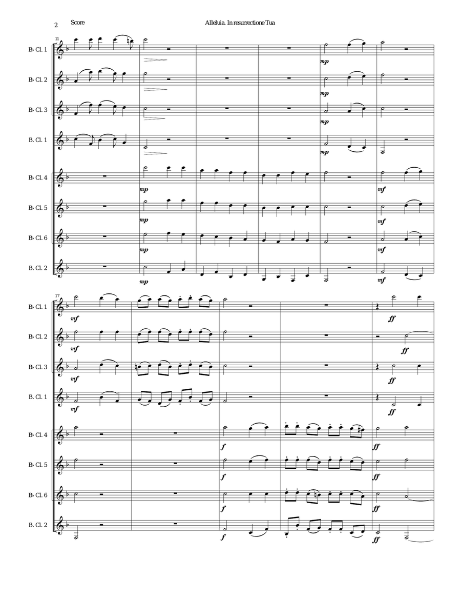 Alleluia In Resurrectione Tua arranged for clarinet octet or clarinet choir (B flats and Basses) Alleluia In Resurrectione Tua arranged for clarinet octet or clarinet choir (B flats and Basses) Clarinet Choir scores gallery preview page 2