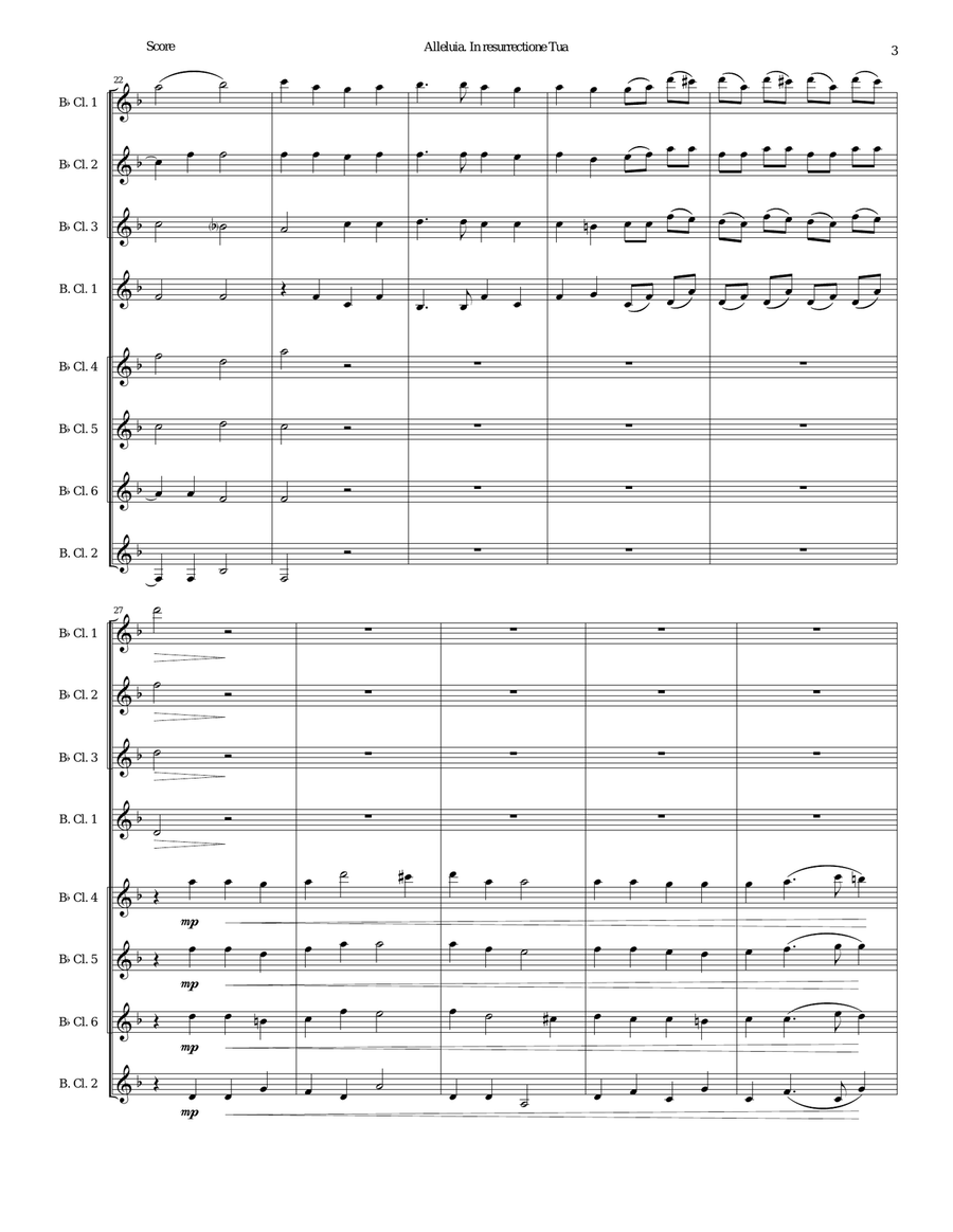 Alleluia In Resurrectione Tua arranged for clarinet octet or clarinet choir (B flats and Basses) Alleluia In Resurrectione Tua arranged for clarinet octet or clarinet choir (B flats and Basses) Clarinet Choir scores gallery preview page 3