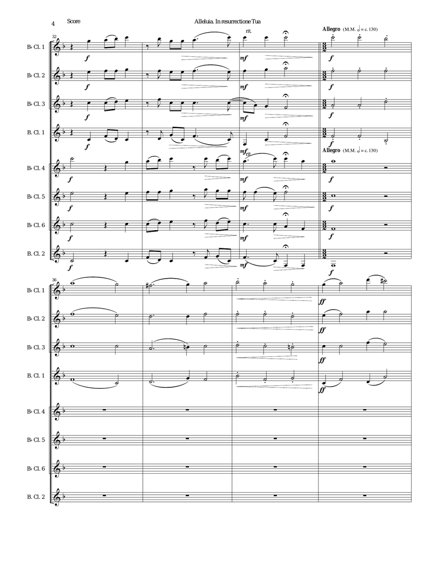 Alleluia In Resurrectione Tua arranged for clarinet octet or clarinet choir (B flats and Basses) Alleluia In Resurrectione Tua arranged for clarinet octet or clarinet choir (B flats and Basses) Clarinet Choir scores gallery preview page 4