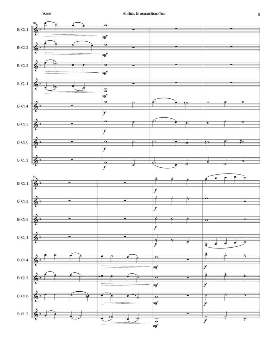 Alleluia In Resurrectione Tua arranged for clarinet octet or clarinet choir (B flats and Basses) Alleluia In Resurrectione Tua arranged for clarinet octet or clarinet choir (B flats and Basses) Clarinet Choir scores gallery preview page 5