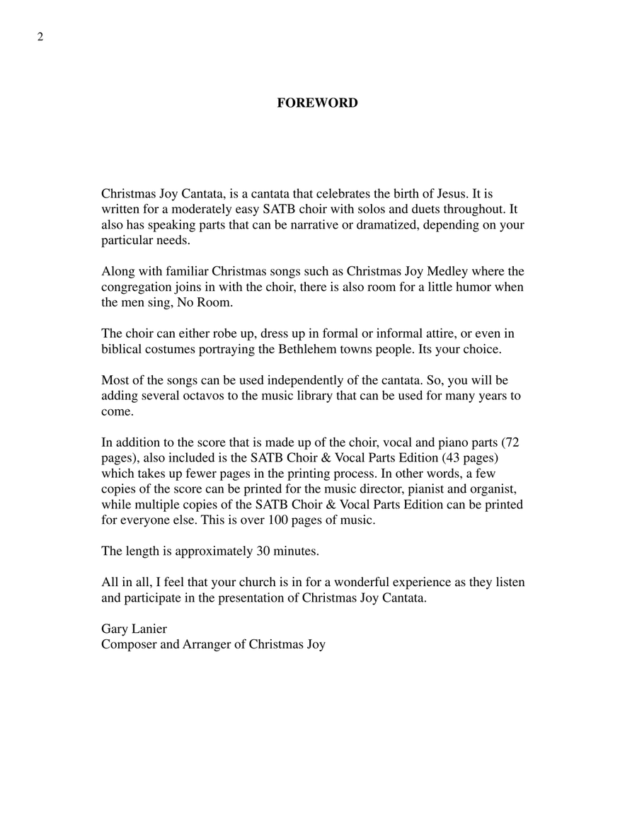 CHRISTMAS JOY CANTATA (for SATB Choir with solos,& duets) 4-Part scores gallery preview page 2
