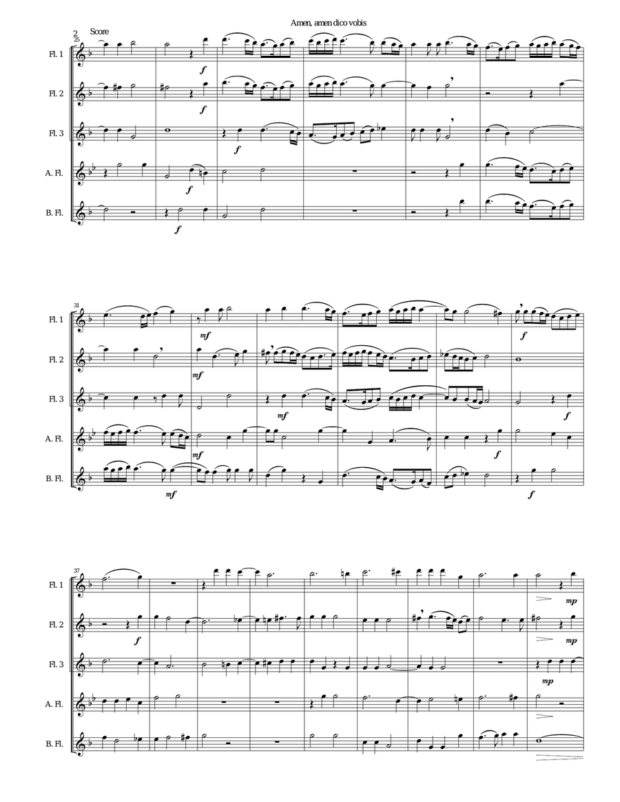 Amen Amen dico vobis (Truly truly I say to you) for flute quintet Flute Solo scores gallery preview page 2