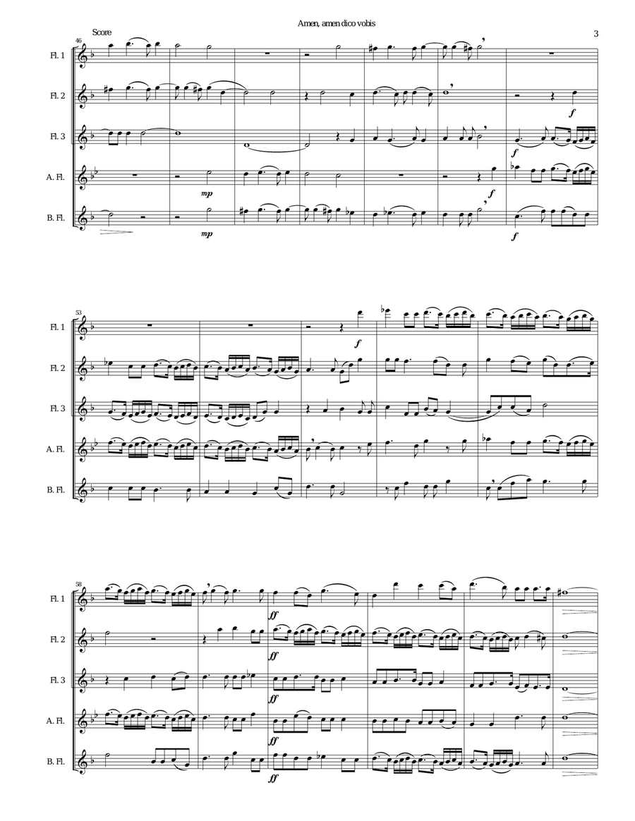 Amen Amen dico vobis (Truly truly I say to you) for flute quintet Flute Solo scores gallery preview page 3