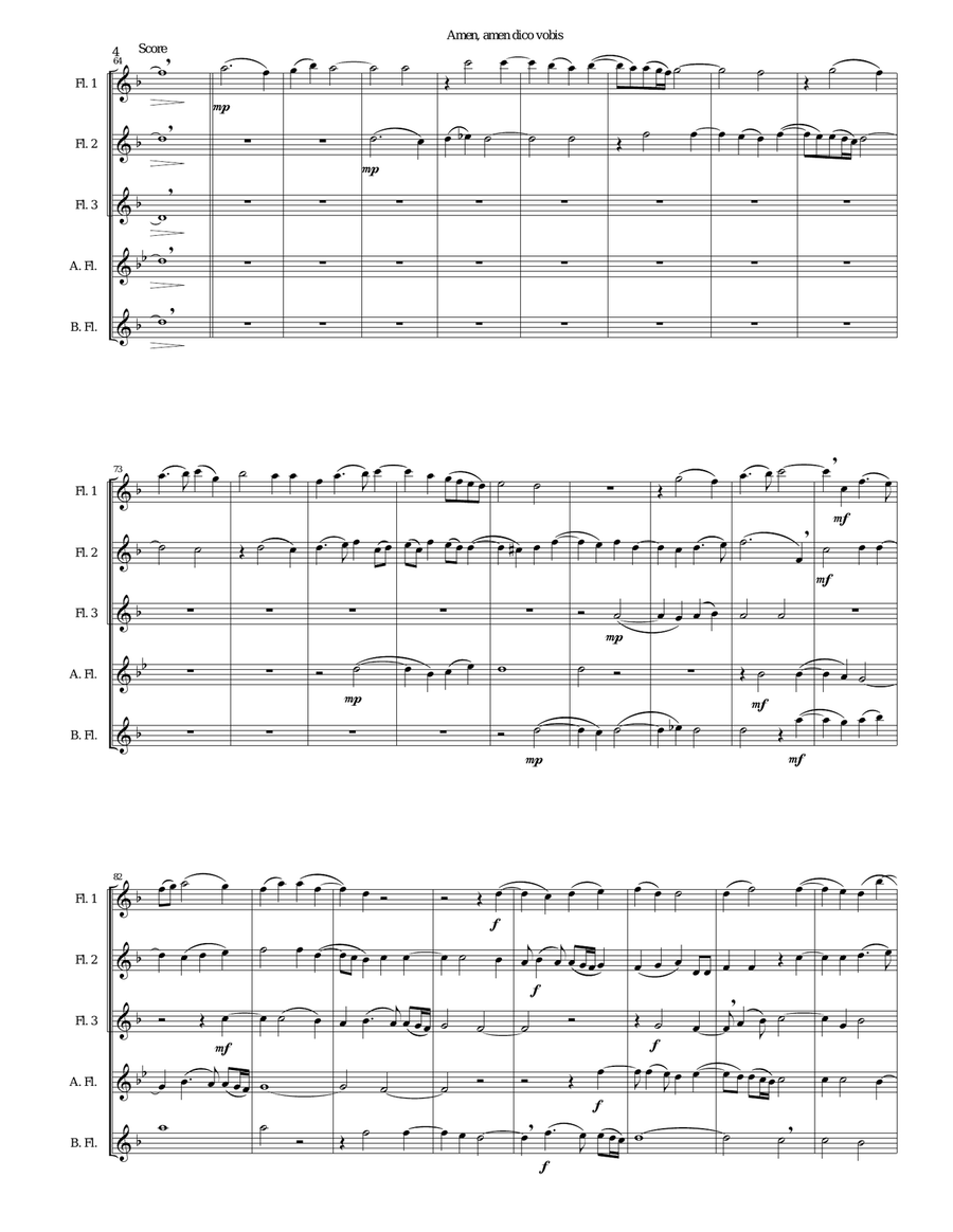 Amen Amen dico vobis (Truly truly I say to you) for flute quintet Flute Solo scores gallery preview page 4