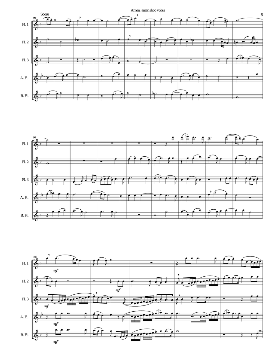 Amen Amen dico vobis (Truly truly I say to you) for flute quintet Flute Solo scores gallery preview page 5