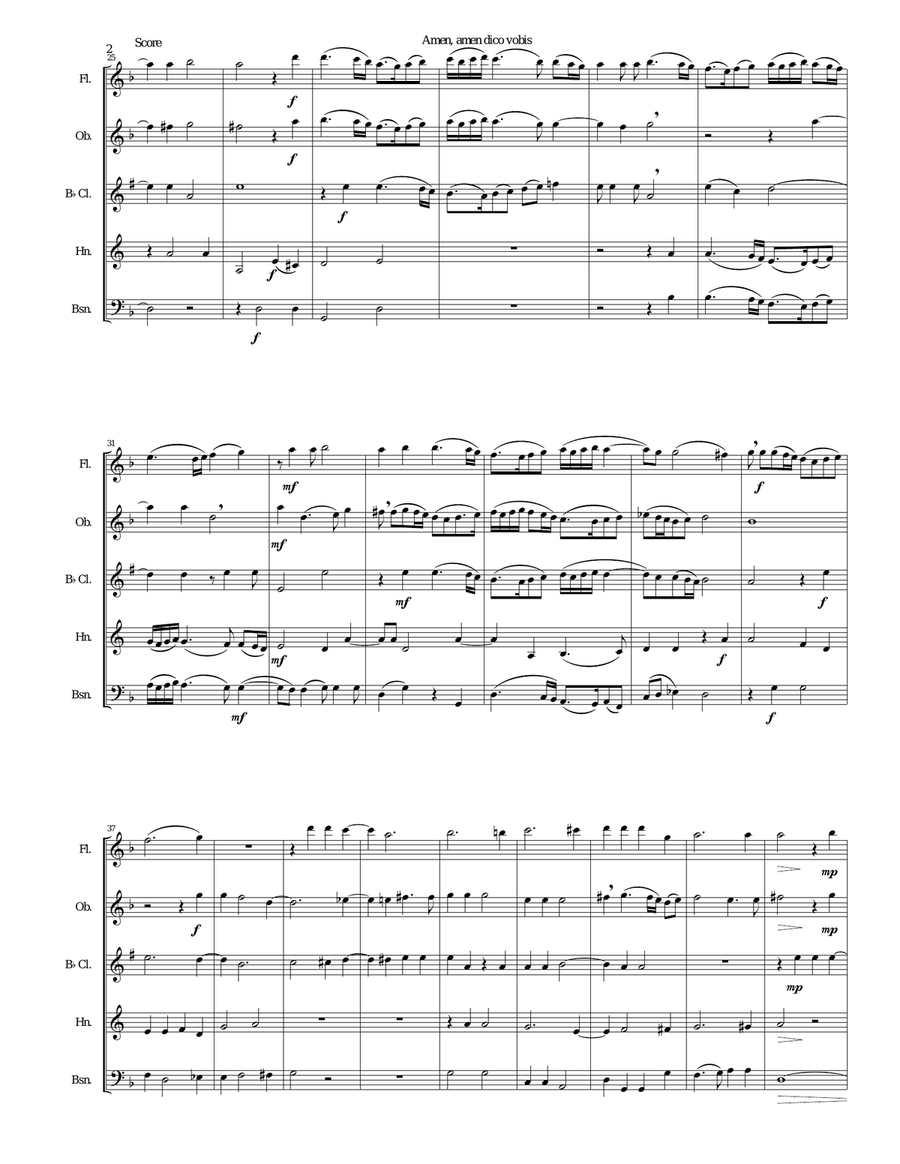 Amen Amen dico vobis (Truly truly I say to you) for wind quintet Woodwind Quintet scores gallery preview page 2