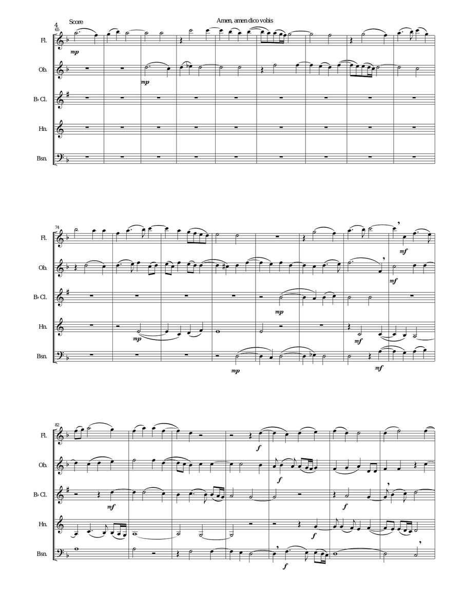 Amen Amen dico vobis (Truly truly I say to you) for wind quintet Woodwind Quintet scores gallery preview page 4