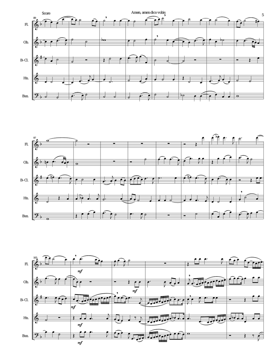 Amen Amen dico vobis (Truly truly I say to you) for wind quintet Woodwind Quintet scores gallery preview page 5