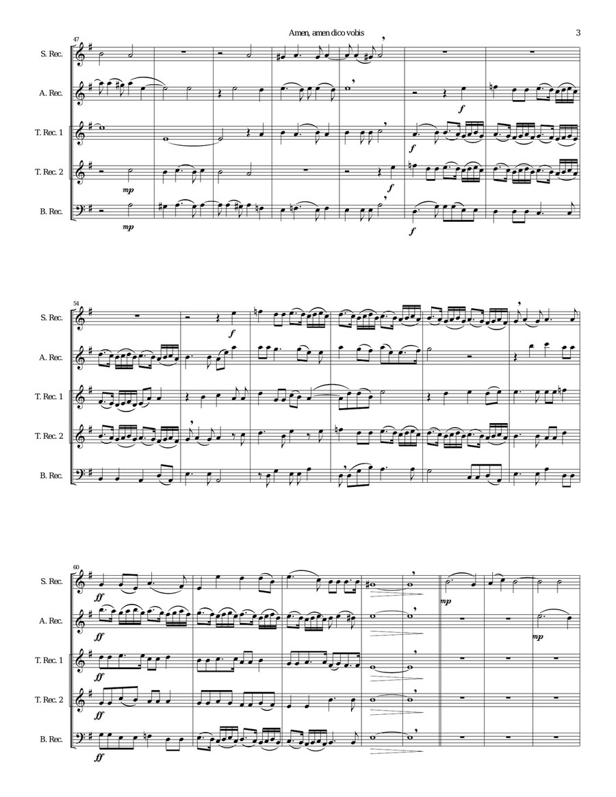 Amen Amen dico vobis (Truly truly I say to you) for recorder quintet Small Ensemble scores gallery preview page 3