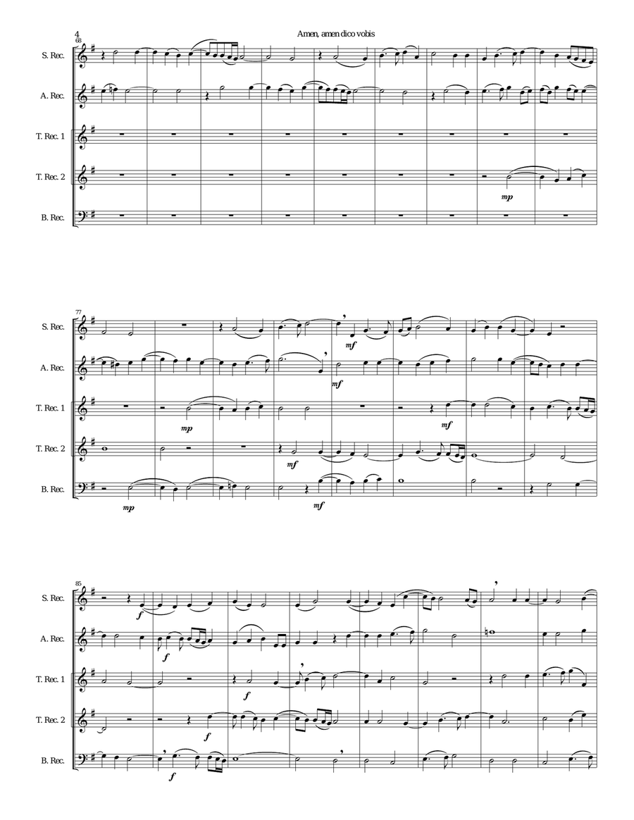 Amen Amen dico vobis (Truly truly I say to you) for recorder quintet Small Ensemble scores gallery preview page 4