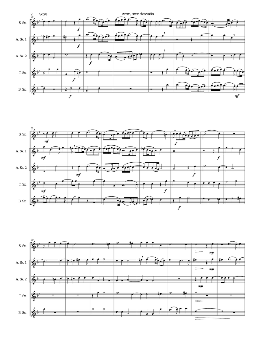 Amen Amen dico vobis (Truly truly I say to you) for saxophone quintet Saxophone Quintet scores gallery preview page 2