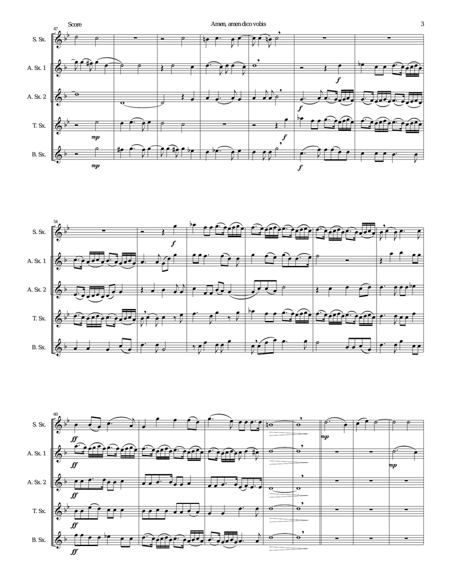 Amen Amen dico vobis (Truly truly I say to you) for saxophone quintet Saxophone Quintet scores gallery preview page 3