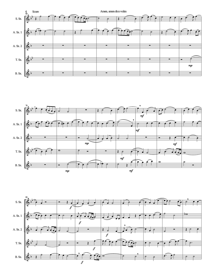 Amen Amen dico vobis (Truly truly I say to you) for saxophone quintet Saxophone Quintet scores gallery preview page 4