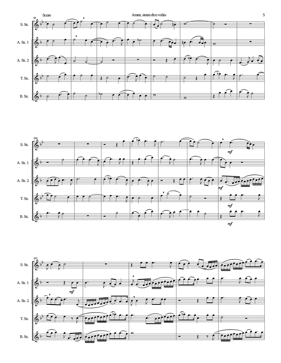Amen Amen dico vobis (Truly truly I say to you) for saxophone quintet Saxophone Quintet scores gallery preview page 5