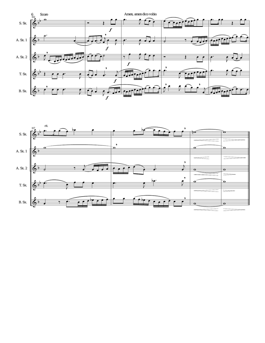 Amen Amen dico vobis (Truly truly I say to you) for saxophone quintet Saxophone Quintet scores gallery preview page 6