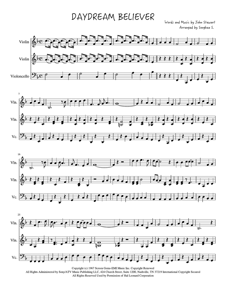 Daydream Believer Daydream Believer String Trio scores gallery preview page 1