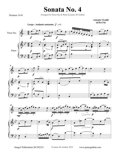 Vivaldi: Sonata No. 4 for Tenor Sax & Piano