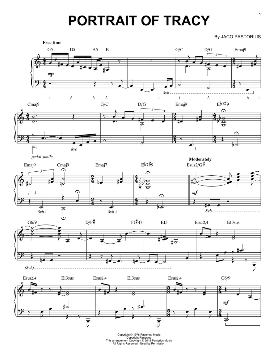 Portrait Of Tracy Piano Solo scores gallery preview page 1