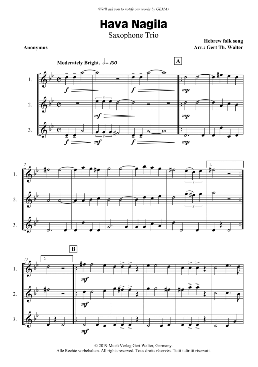 Hava Nagila Hava Nagila Woodwind Trio scores gallery preview page 1