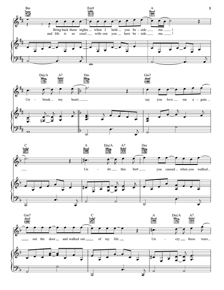 Un-break My Heart Un-break My Heart Piano, Vocal scores gallery preview page 3