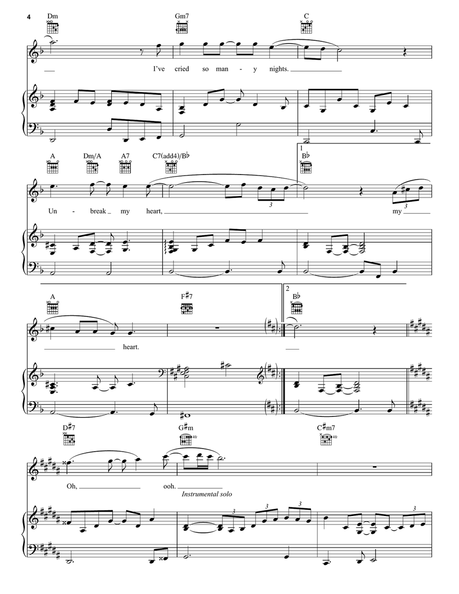 Un-break My Heart Un-break My Heart Piano, Vocal scores gallery preview page 4
