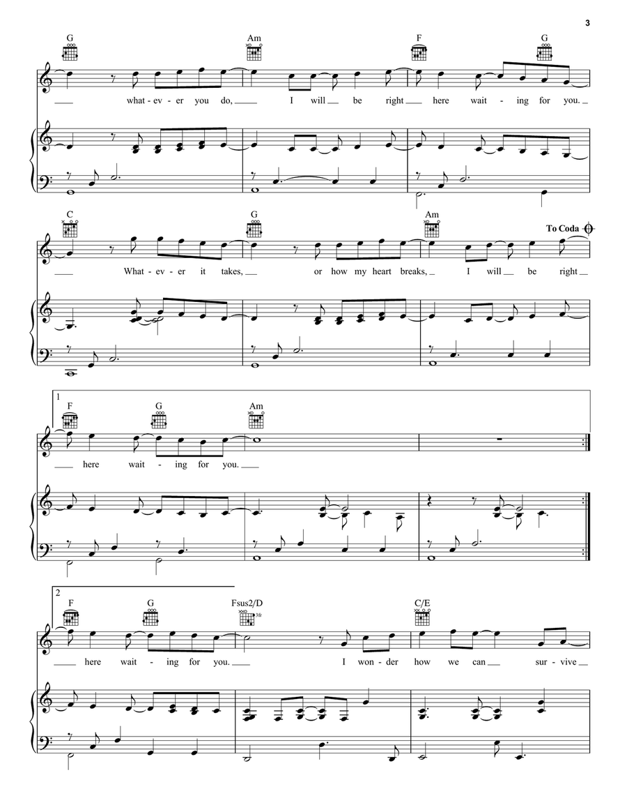 Right Here Waiting Piano, Vocal scores gallery preview page 3