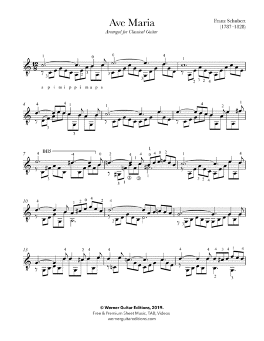 Ave Maria by Schubert for Classical Guitar Acoustic Guitar scores gallery preview page 2