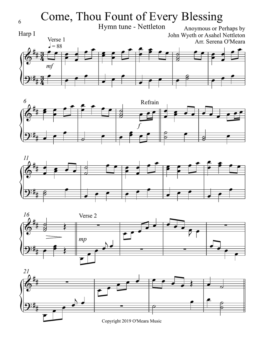 Come, Thou Fount of Every Blessing, Harp I Celtic Harp scores gallery preview page 2