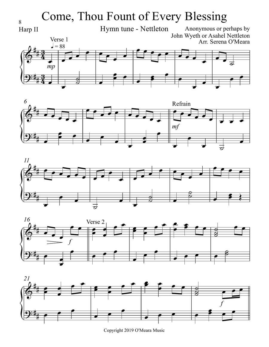 Come, Thou Fount of Every Blessing, Harp II Celtic Harp scores gallery preview page 2