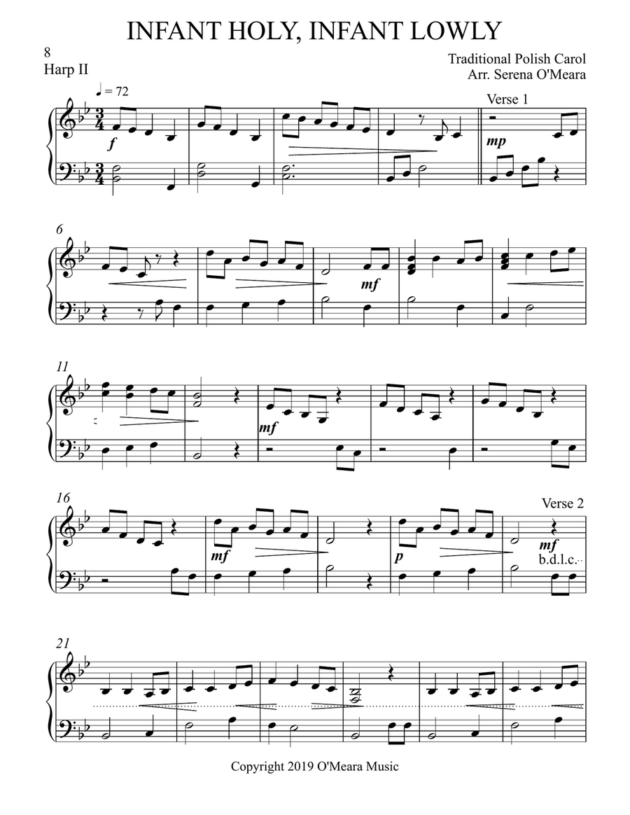 Infant Holy, Infant Lowly, Harp II Celtic Harp scores gallery preview page 2