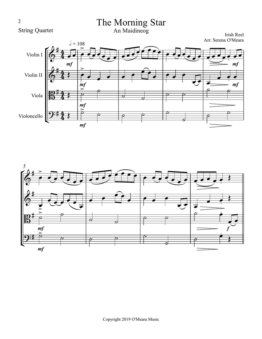 The Morning Star for String Quartet String Quartet scores gallery preview page 2