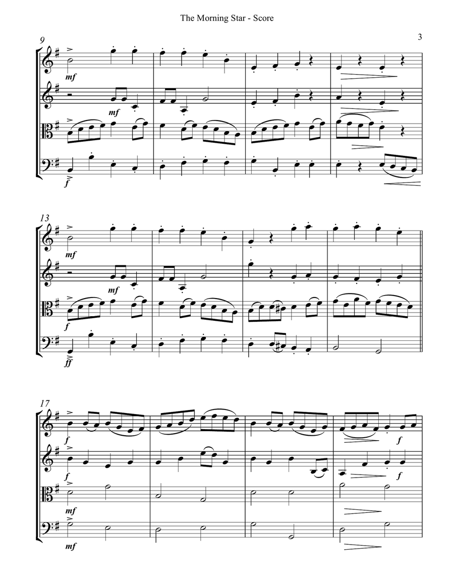 The Morning Star for String Quartet String Quartet scores gallery preview page 3