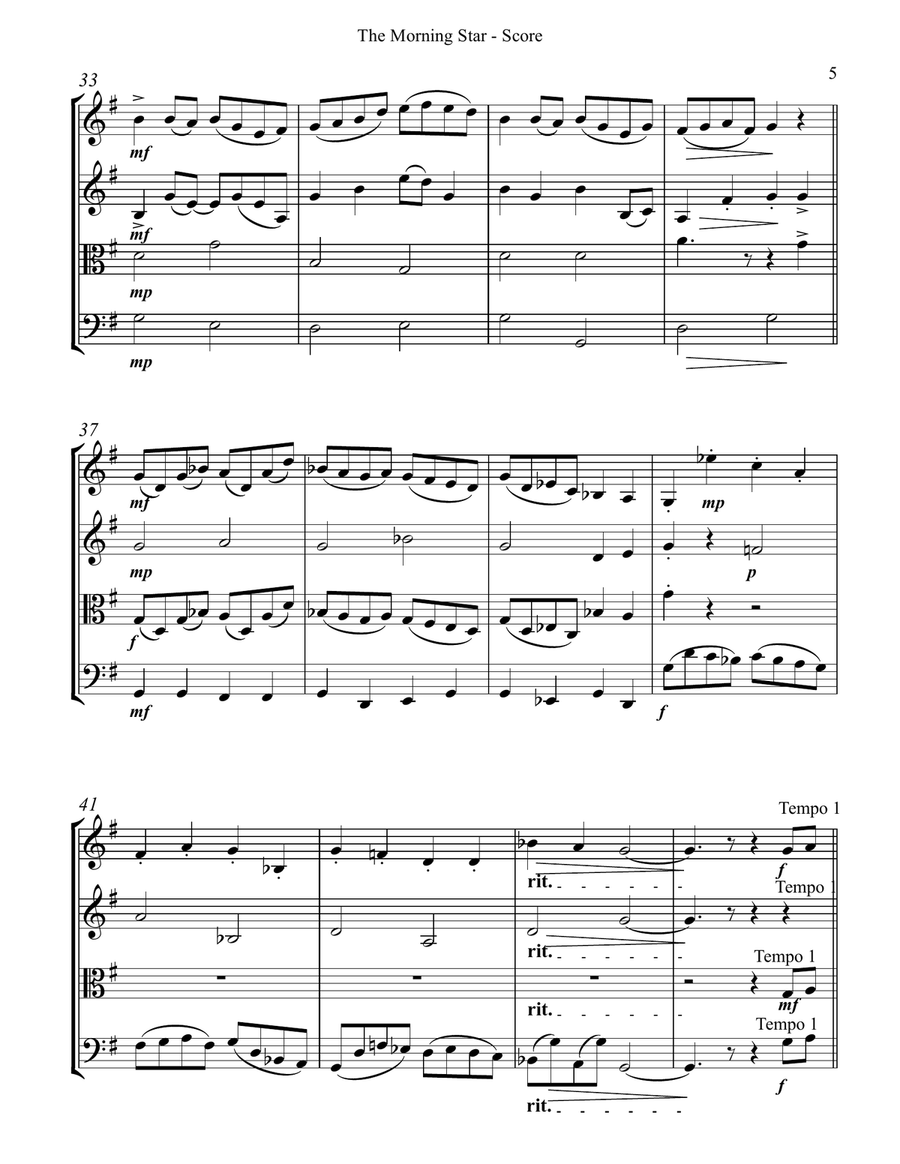 The Morning Star for String Quartet String Quartet scores gallery preview page 5