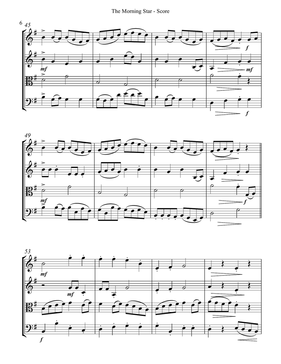 The Morning Star for String Quartet String Quartet scores gallery preview page 6