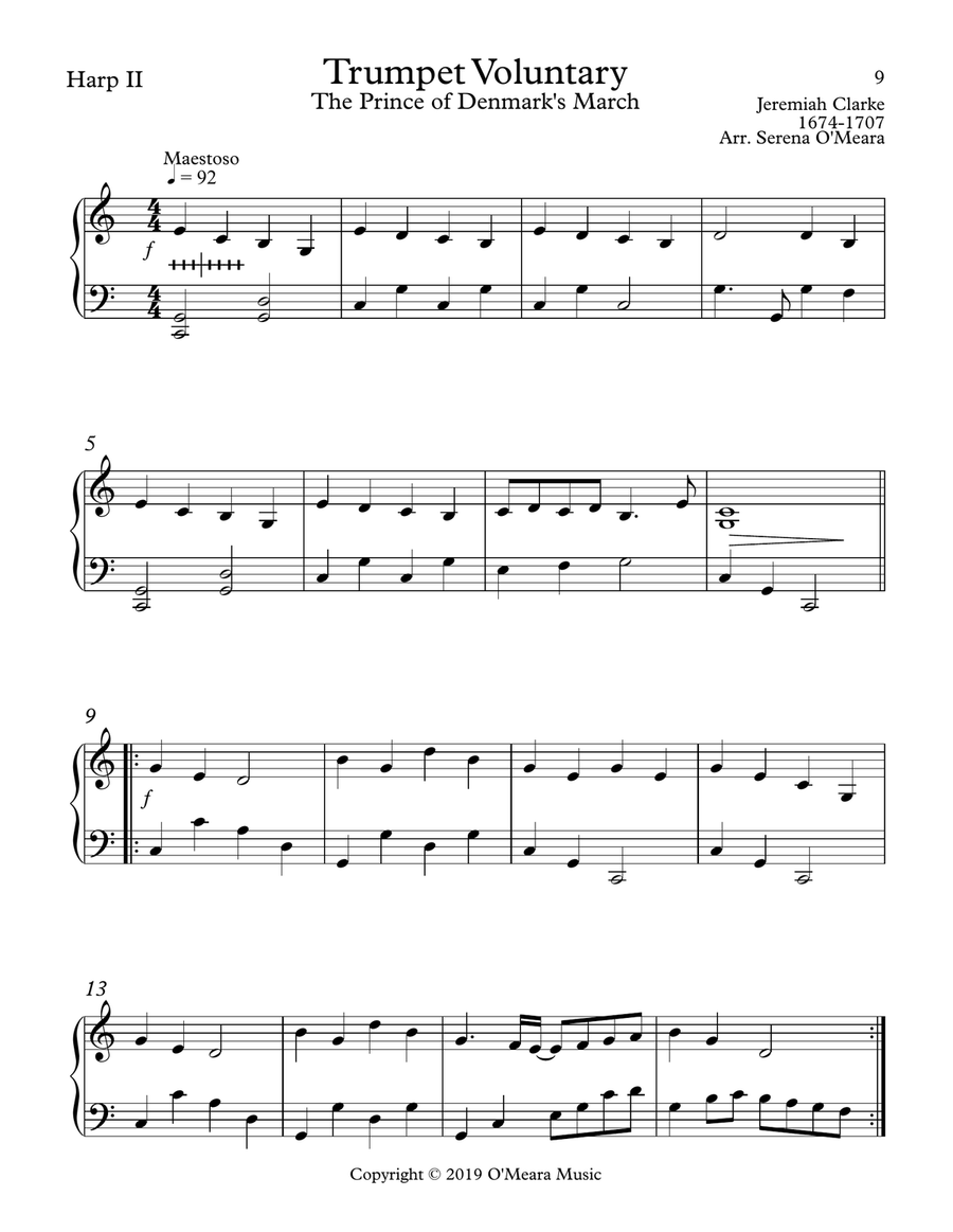 Trumpet Voluntary (The Prince of Denmark’s March), Harp II Trumpet scores gallery preview page 2