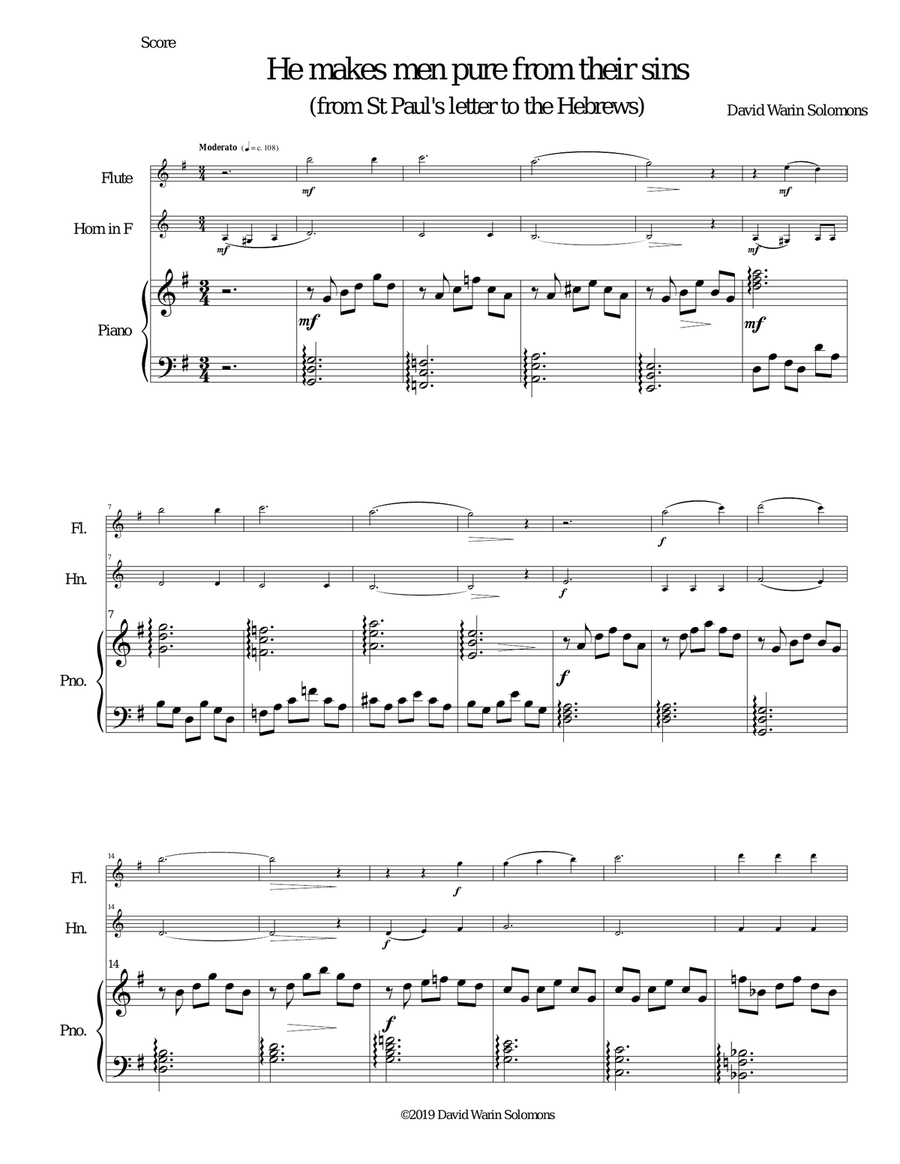 He makes men pure from their sins for flute, French horn and piano He makes men pure from their sins for flute, French horn and piano Woodwind Duet scores gallery preview page 2