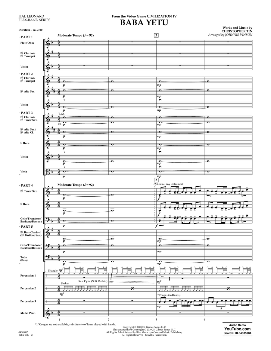 Baba Yetu (from Civilization IV) (arr. Johnnie Vinson) - Conductor Score (Full Score) Concert Band scores gallery preview page 2