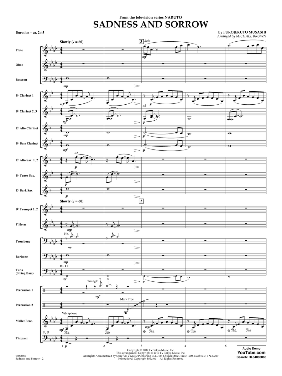 Sadness and Sorrow (from Naruto) (arr. Michael Brown) - Conductor Score (Full Score) Concert Band scores gallery preview page 2