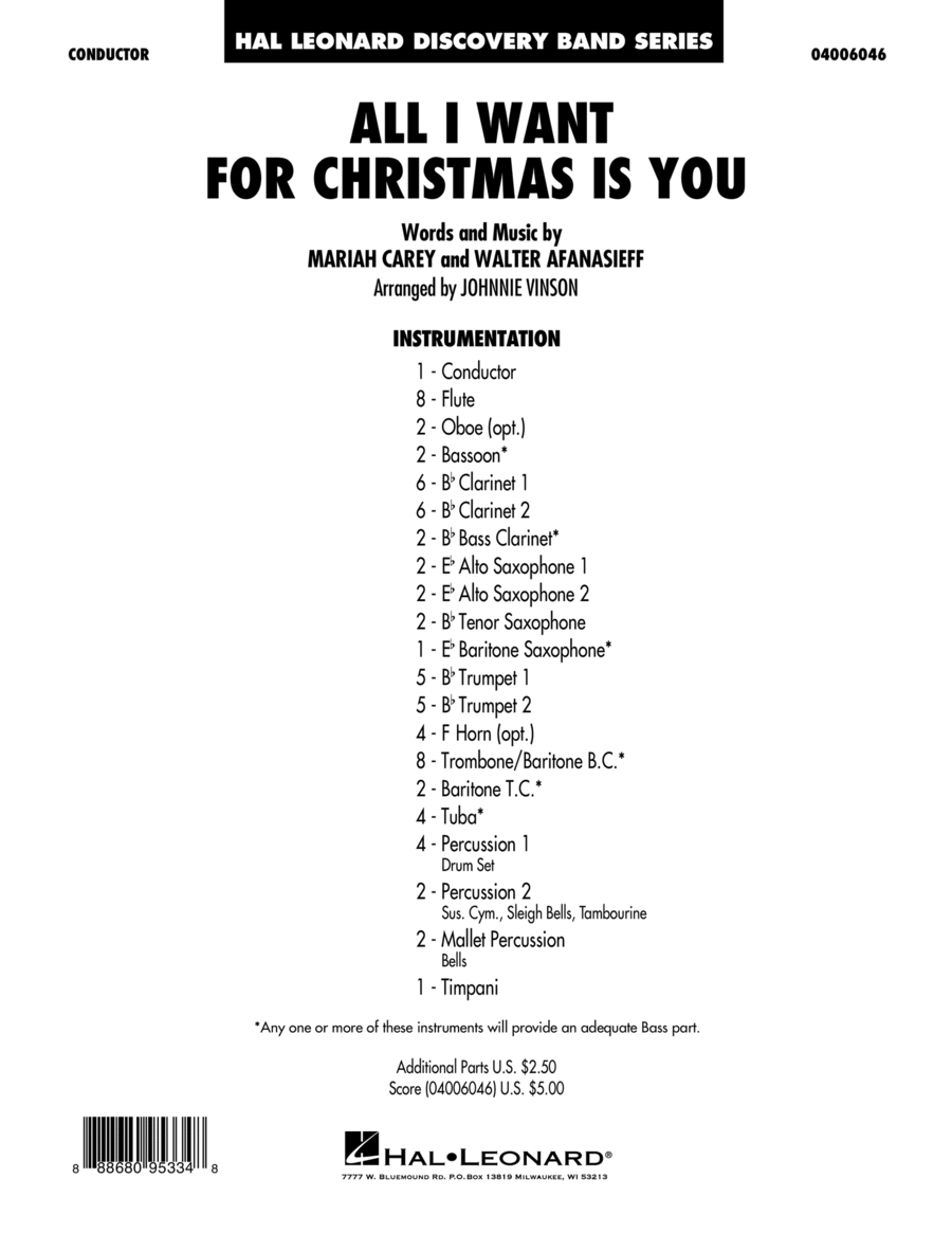 All I Want For Christmas Is You (arr. Johnnie Vinson) - Conductor Score (Full Score) Concert Band scores gallery preview page 1