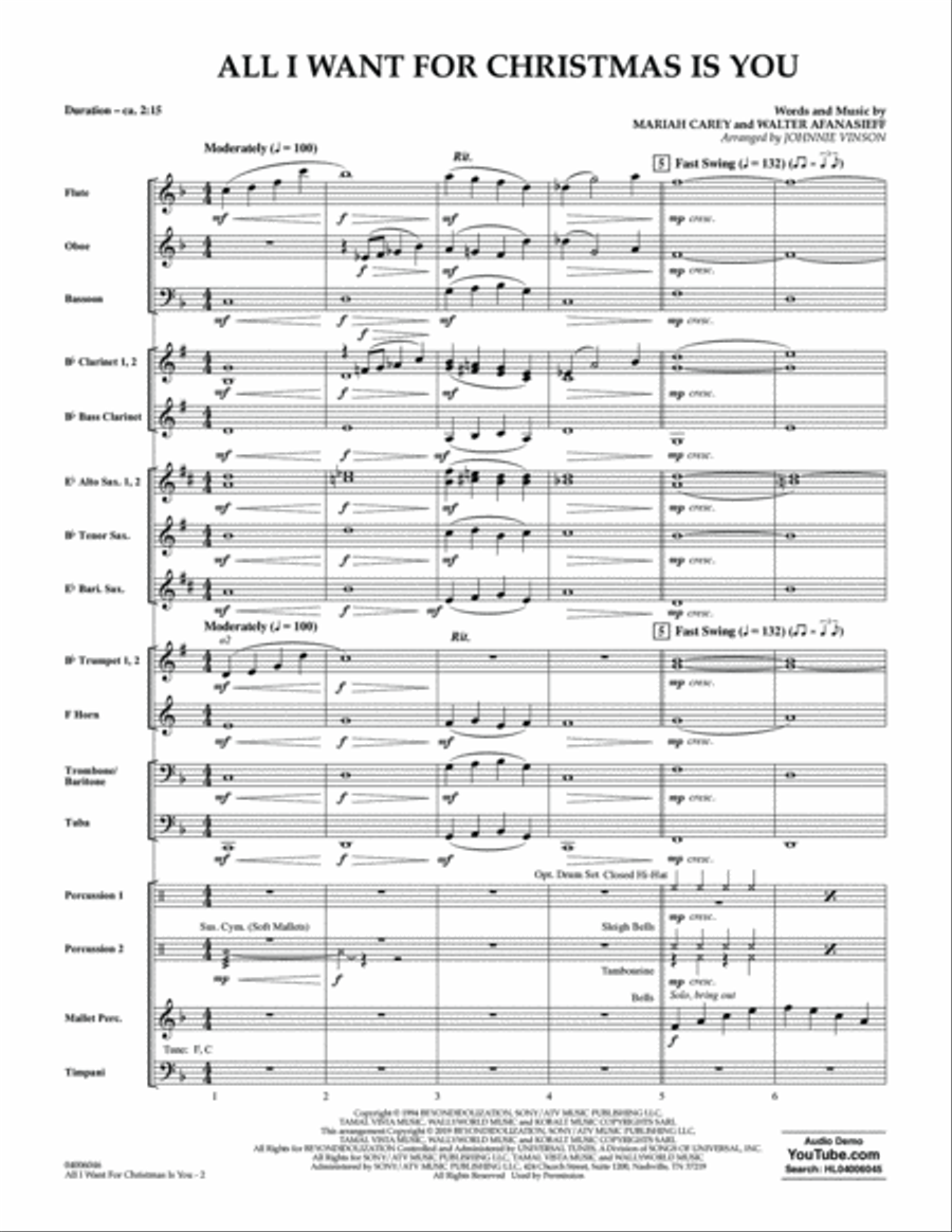 All I Want For Christmas Is You (arr. Johnnie Vinson) - Conductor Score (Full Score) Concert Band scores gallery preview page 2