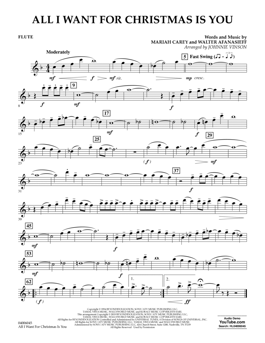 All I Want For Christmas Is You (arr. Johnnie Vinson) - Flute Concert Band scores gallery preview page 1