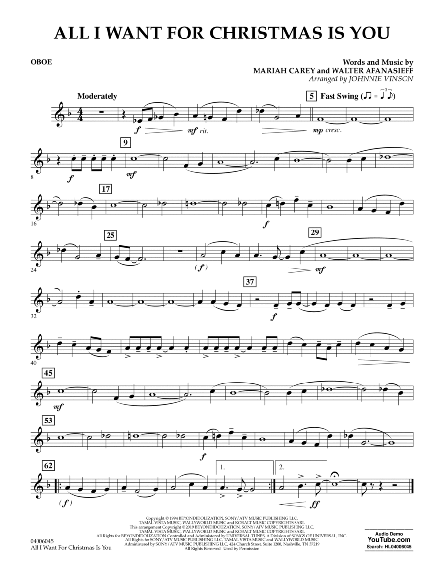 All I Want For Christmas Is You (arr. Johnnie Vinson) - Oboe Concert Band scores gallery preview page 1