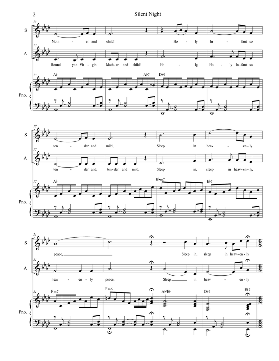 Silent Night (Duet for Soprano and Alto solo) Alto Voice scores gallery preview page 2