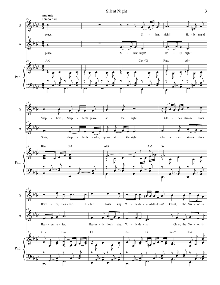 Silent Night (Duet for Soprano and Alto solo) Alto Voice scores gallery preview page 3