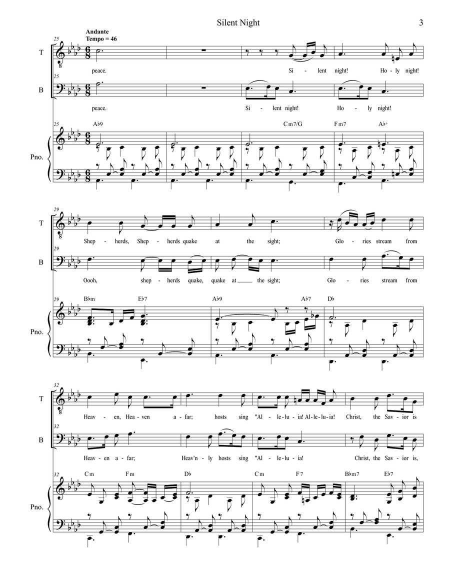Silent Night (Duet for Tenor and Bass solo) Silent Night (Duet for Tenor and Bass solo) Tenor Voice scores gallery preview page 3