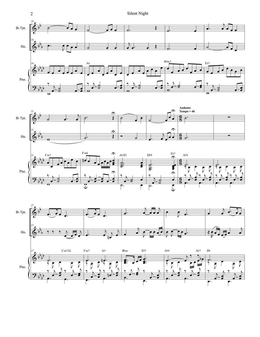 Silent Night (Duet for Bb-Trumpet and French Horn) Silent Night (Duet for Bb-Trumpet and French Horn) Brass Duet scores gallery preview page 2