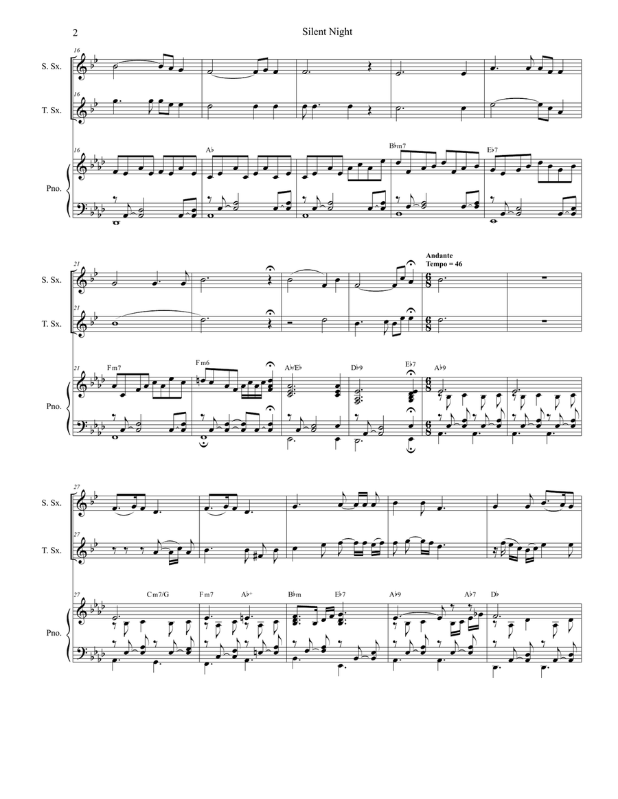 Silent Night (Duet for Soprano and Tenor Saxophone) Woodwind Duet scores gallery preview page 2