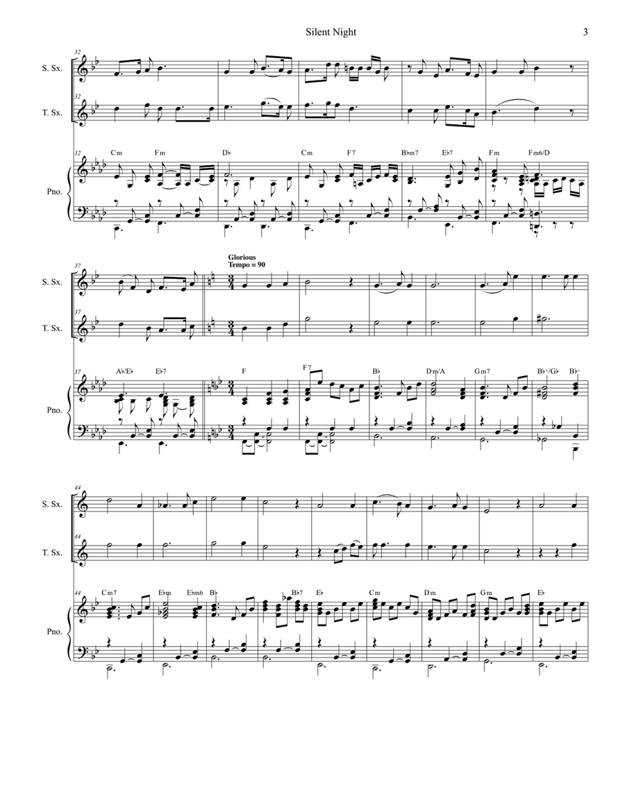 Silent Night (Duet for Soprano and Tenor Saxophone) Woodwind Duet scores gallery preview page 3